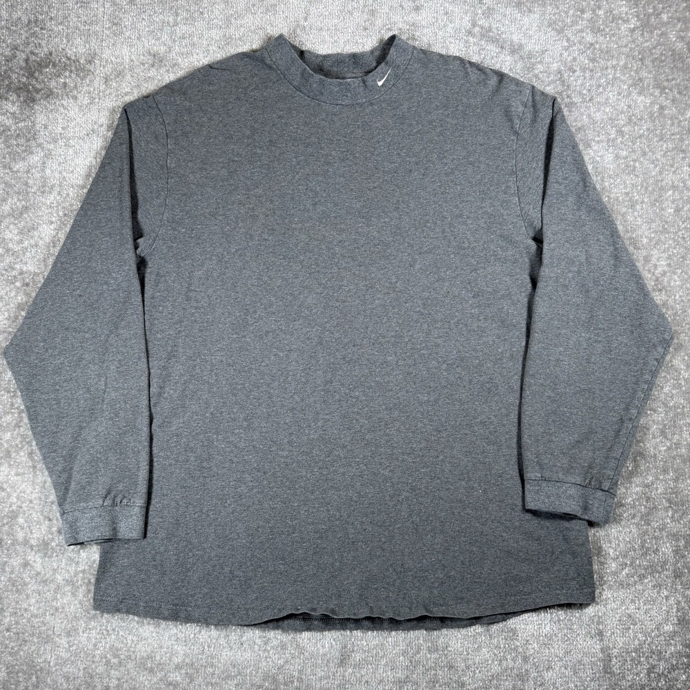 Y2K Nike Shirt Men's XL Gray Long Sleeve Base Layer High Neck Embroidered